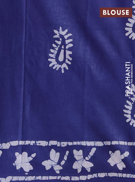 Batik cotton saree blue with allover prints and batik printed border