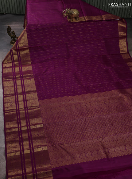 Pure kanchipuram silk saree purple with allover zari woven 1000 buttas and long zari woven peacock border