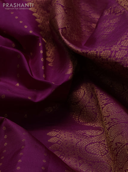 Pure kanchipuram silk saree purple with allover zari woven 1000 buttas and long zari woven peacock border
