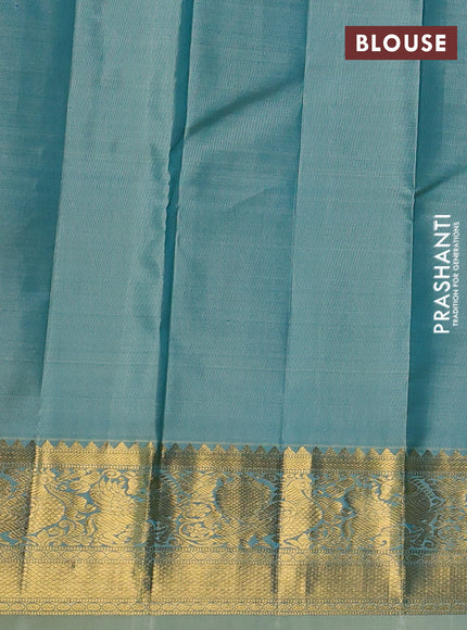Pure kanchipuram silk saree teal with allover silver & gold zari woven veldhari weaves and rich zari woven border