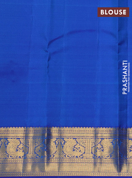 Pure kanchipuram silk saree blue with allover silver & gold zari woven veldhari weaves and rich zari woven border