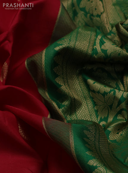 Pure kanchipuram silk saree red and green with annam & rudhraksha zari woven buttas and rich zari woven peacock border