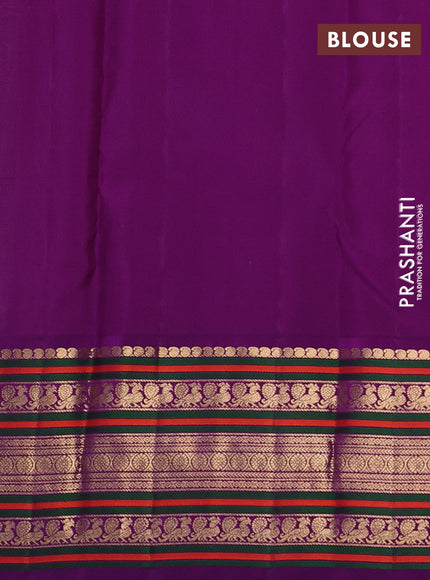 Pure kanchipuram silk saree teal shade and purple with annam & rudhraksha zari woven buttas and long zari woven peacock border