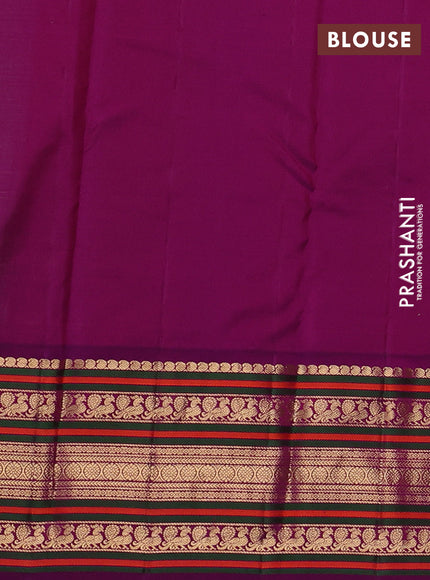 Pure kanchipuram silk saree pastel grey and purple with annam & rudhraksha zari woven buttas and long zari woven peacock border