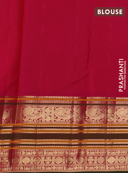 Pure kanchipuram silk saree teal green and pink with zari woven buttas and long zari woven peacock design border