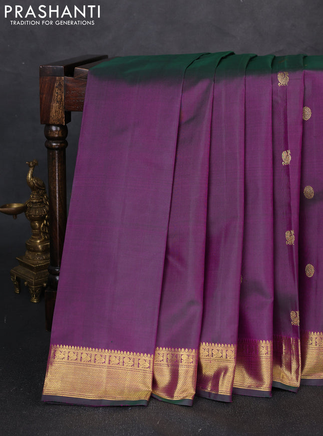 Pure kanchipuram silk saree dual shade of pinkish green with allover zari woven buttas and zari woven korvai border