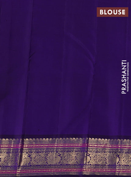 Pure kanchipuram silk saree peach pink and violet with zari woven buttas and zari woven korvai border