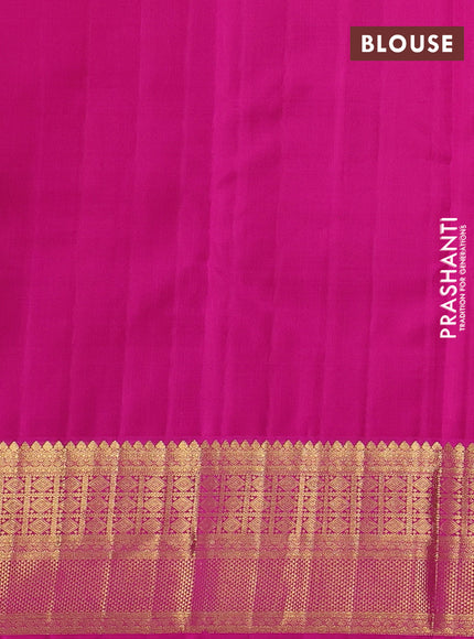 Pure kanchipuram silk saree mustard yellow and pink with zari woven buttas and zari woven korvai border