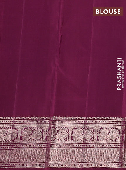Pure kanchipuram silk saree peach pink and wine shade with zari woven buttas and zari woven korvai border