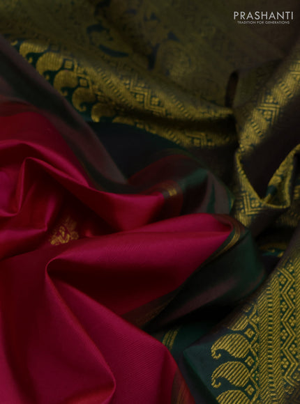 Pure kanchipuram silk saree pink and bottle green with zari woven buttas and zari woven korvai border