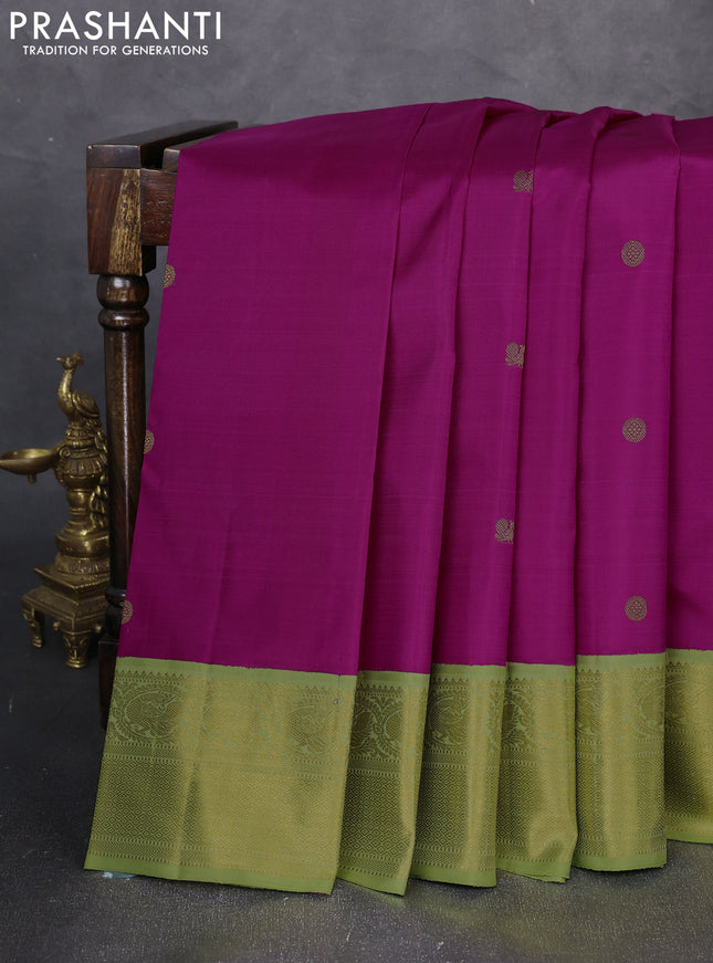 Pure kanchipuram silk saree pink and light green with zari woven buttas and zari woven korvai border