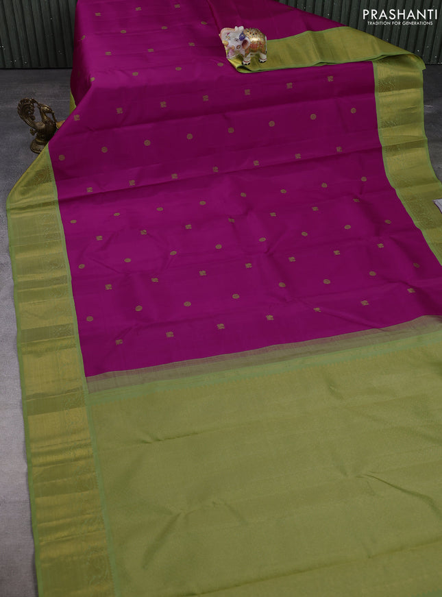 Pure kanchipuram silk saree pink and light green with zari woven buttas and zari woven korvai border