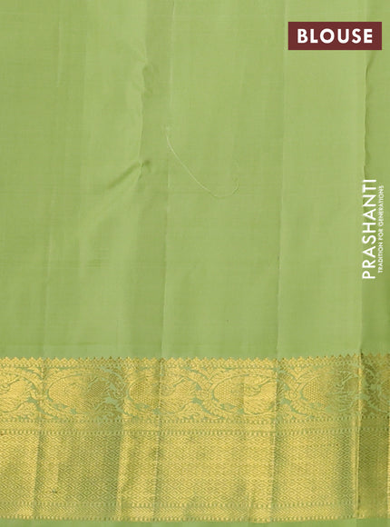 Pure kanchipuram silk saree pink and light green with zari woven buttas and zari woven korvai border