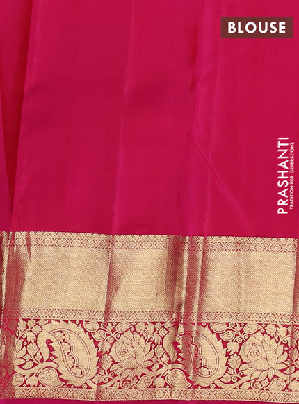 Pure kanchipuram silk saree sunset orange and pink with silver & zari woven buttas and long rich zari woven border