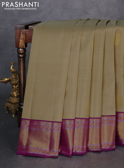 Pure kanchipuram silk saree pista green and pink with rudraksha zari woven buttas and zari woven korvai border