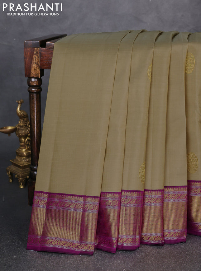 Pure kanchipuram silk saree pista green and pink with rudraksha zari woven buttas and zari woven korvai border