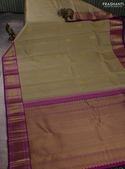 Pure kanchipuram silk saree pista green and pink with rudraksha zari woven buttas and zari woven korvai border