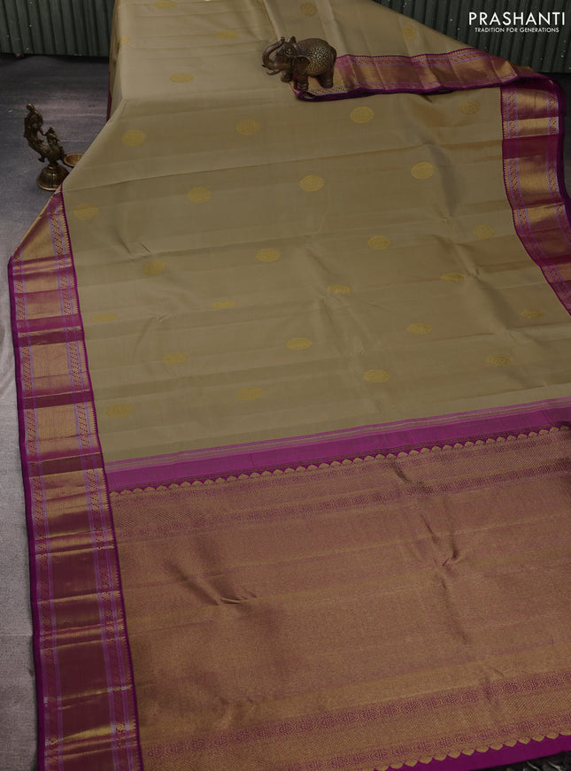 Pure kanchipuram silk saree pista green and pink with rudraksha zari woven buttas and zari woven korvai border
