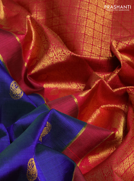 Pure kanchipuram silk saree royal blue and maroon with allover zari woven buttas and zari woven korvai border