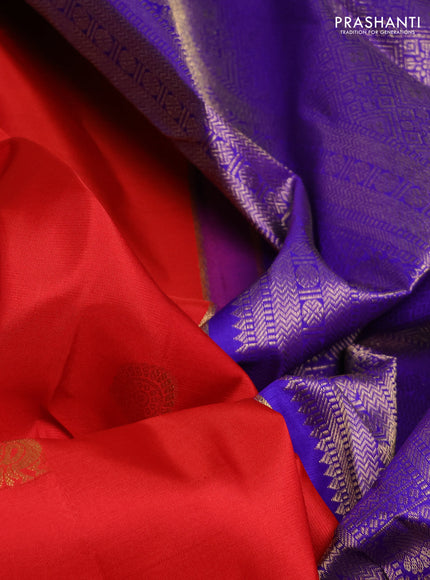 Pure kanchipuram silk saree red and green with allover zari woven buttas and zari woven korvai border