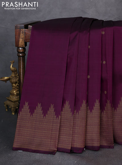 Pure kanchipuram silk saree deep magenta pink with allover zari woven buttas and temple zari woven border