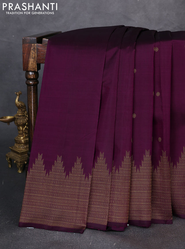 Pure kanchipuram silk saree deep magenta pink with allover zari woven buttas and temple zari woven border