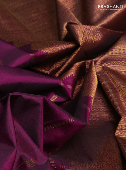 Pure kanchipuram silk saree deep magenta pink with allover zari woven buttas and temple zari woven border