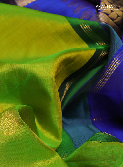 Pure kanchipuram silk saree lime green and royal blue with zari woven buttas and zari woven korvai border