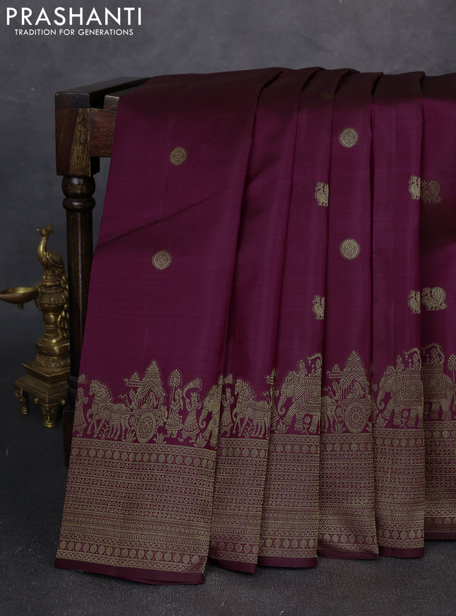 Pure kanchipuram silk saree magenta pink with zari woven buttas and zari woven border