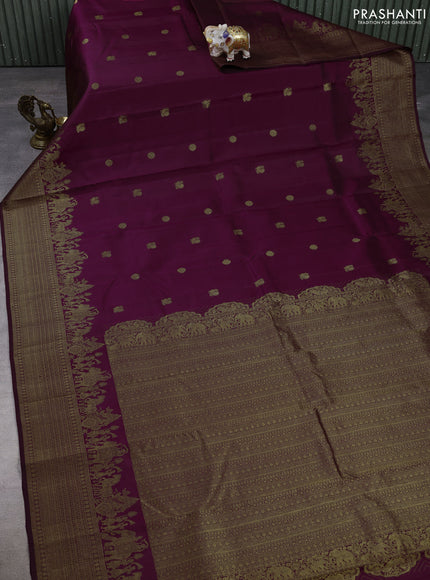 Pure kanchipuram silk saree magenta pink with zari woven buttas and zari woven border