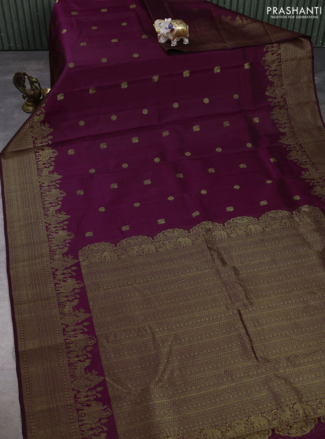 Pure kanchipuram silk saree magenta pink with zari woven buttas and zari woven border