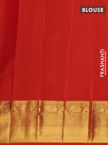 Pure kanchipuram silk saree dark blue and orange with zari woven buttas and zari woven korvai border