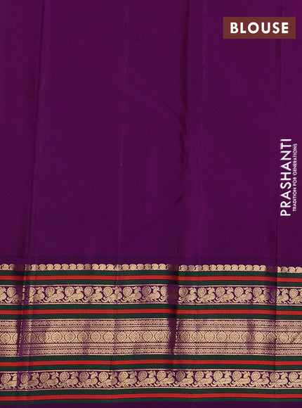 Pure kanchipuram silk saree teal green and purple with zari woven buttas and long thread & zari woven buttas