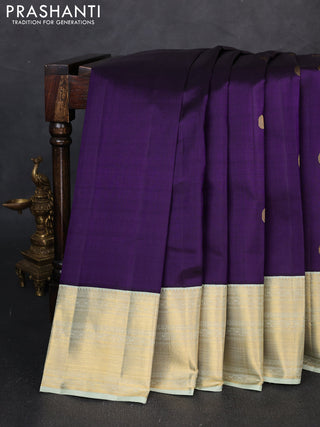 Pure kanchipuram silk saree violet and pastel green with zari woven buttas and zari woven korvai border