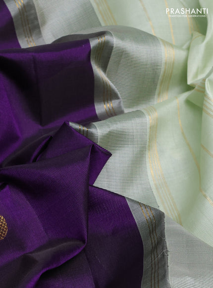 Pure kanchipuram silk saree violet and pastel green with zari woven buttas and zari woven korvai border