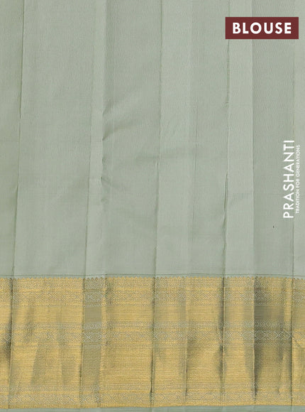 Pure kanchipuram silk saree violet and pastel green with zari woven buttas and zari woven korvai border