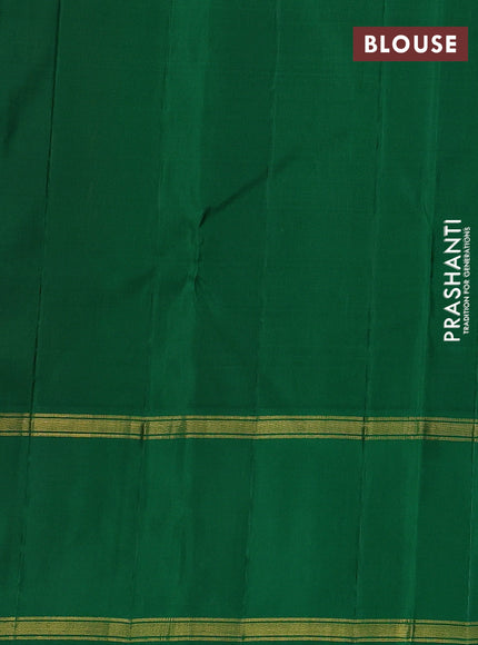 Pure kanchipuram silk saree mustard yellow and green with allover checked pattern and rettapet zari woven border