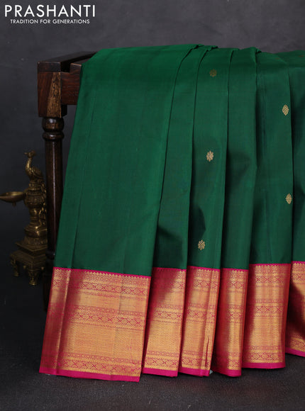 Pure kanchipuram silk saree green and pink with zari woven buttas and zari woven korvai border