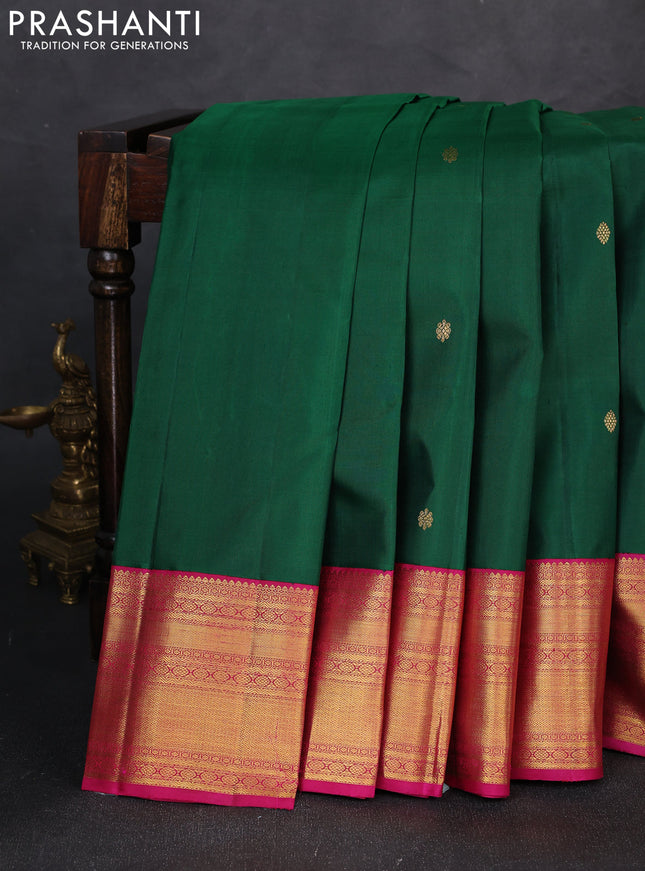 Pure kanchipuram silk saree green and pink with zari woven buttas and zari woven korvai border