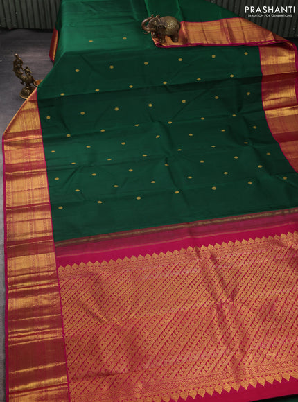Pure kanchipuram silk saree green and pink with zari woven buttas and zari woven korvai border