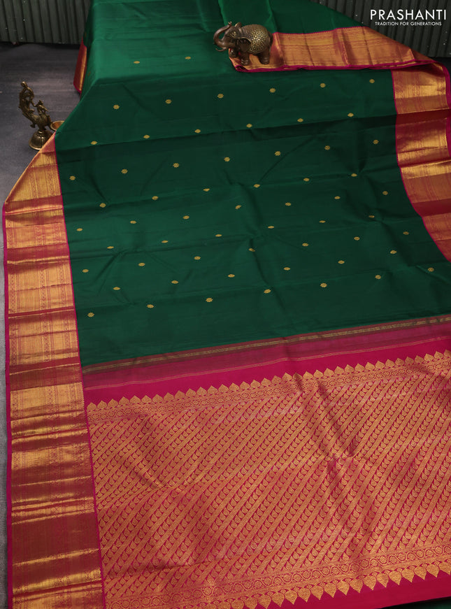 Pure kanchipuram silk saree green and pink with zari woven buttas and zari woven korvai border
