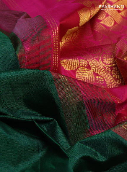Pure kanchipuram silk saree green and pink with zari woven buttas and zari woven korvai border