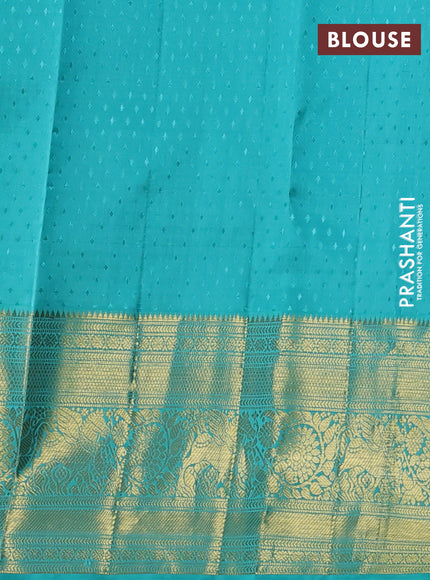 Pure kanchipuram silk saree baby pink and teal green with allover zari woven ckecks & buttas and long zari woven border