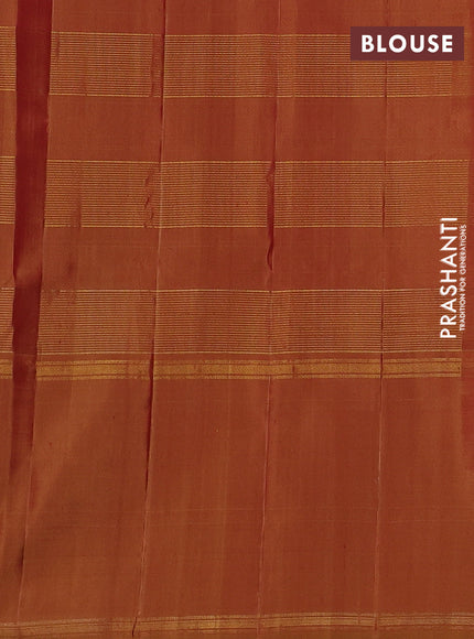 Pure kanchipuram silk saree maroon and dark mustard with allover zari woven checks pattern and rettapet zari woven border