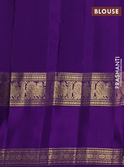 Pure kanchipuram silk saree teal blue and purple with zari woven buttas and rettapet zari woven border