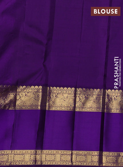 Pure kanchipuram silk saree teal green and violet with zari woven buttas and rettapet zari woven border