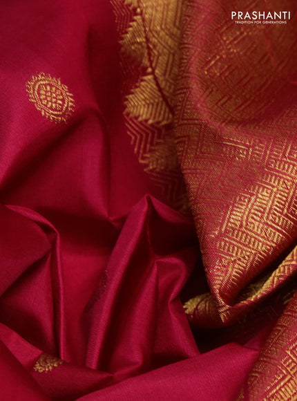Pure kanchipuram silk saree maroon and yellow with allover zari woven buttas and small zari woven border