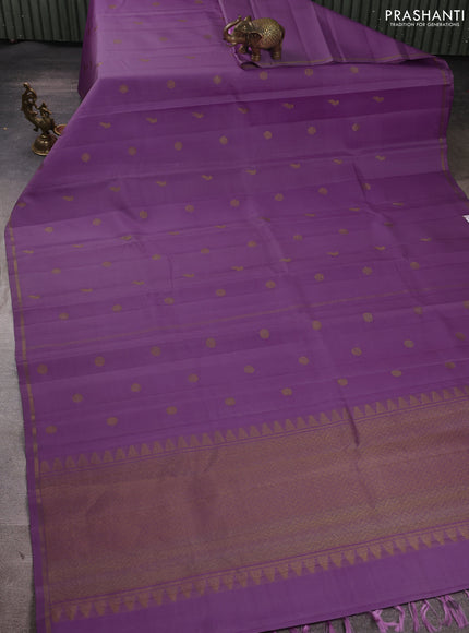 Pure kanchipuram silk saree lavender with allover zari woven buttas and small zari woven border