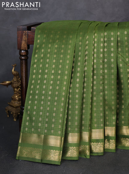 Pure kanchipuram silk saree sap green with allover zari checks & buttas and zari woven border