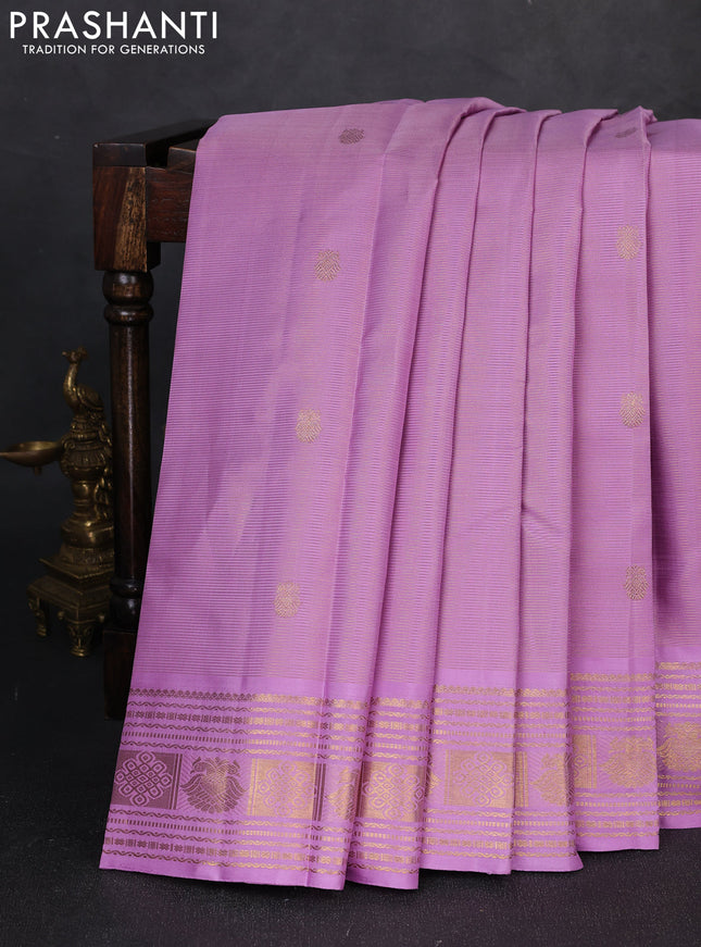 Pure kanchipuram silk saree lotus pink with allover zari vairaosi pattern and zari woven border
